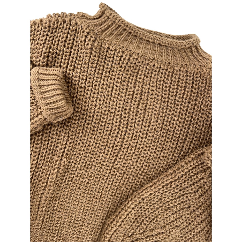 Marcella NYC Chunky Knit Merino Wool Blend Sweater Camel Brown Oversized Large
